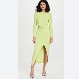 SELF-PORTRAIT Green / Avocado Crystal-Embellished Cut-Out Midi Dress. Size 0.